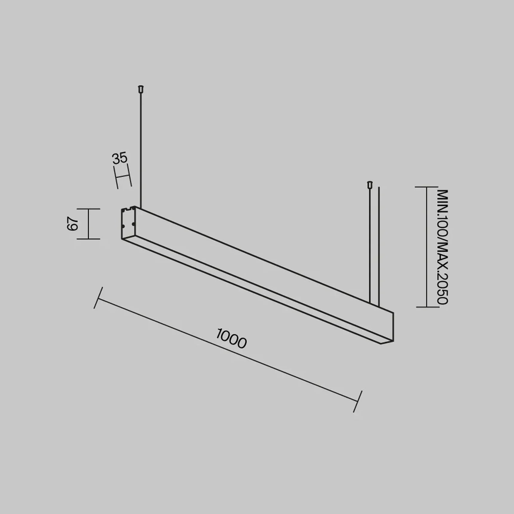 Линейный светильник подвесной 3000K 35x67 24 Вт (Серебро, 1 м), LL312035