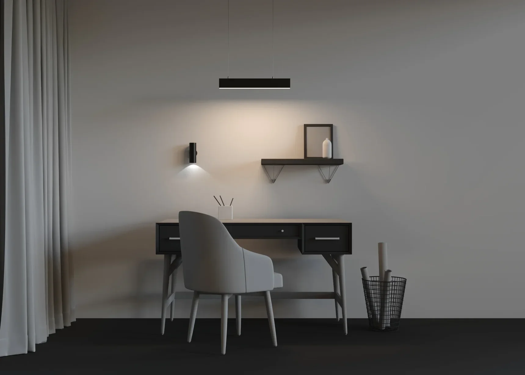 Линейный светильник подвесной 4000K 35x67 12 Вт (Черный, 500 мм), LL312042