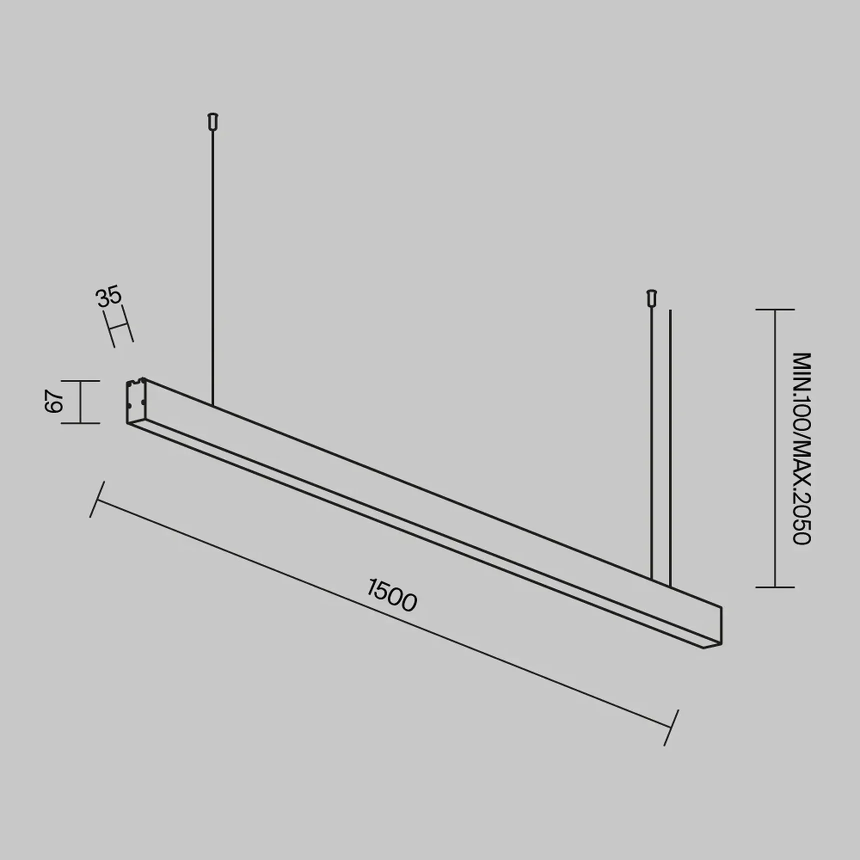 Линейный светильник подвесной 3000K 35x67 36 Вт (Черный, 1,5 м), LL312045