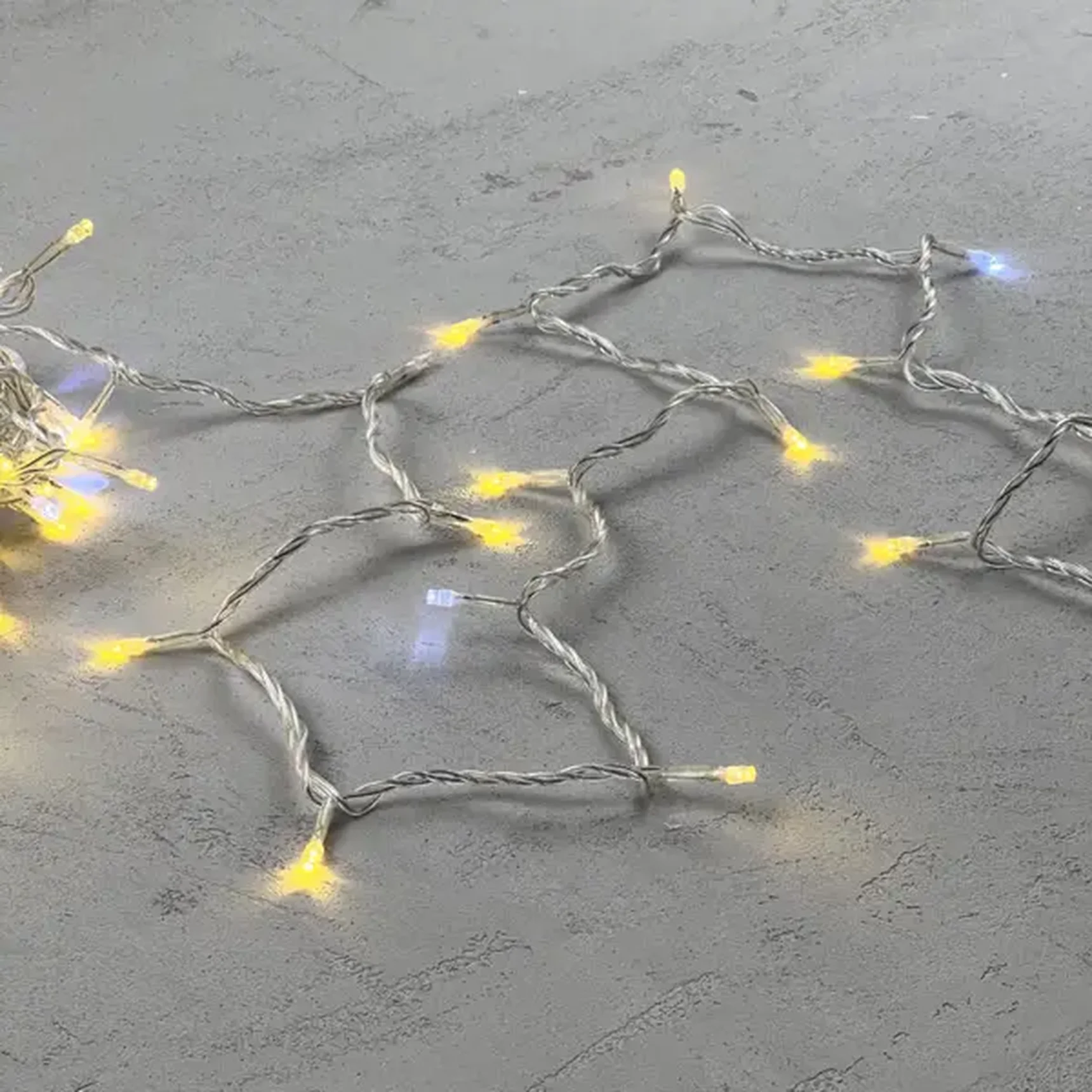 Гирлянда Нить 10м Золотой с Мерцанием Белого Диода 24В, 100 LED, Провод Прозрачный ПВХ, IP54