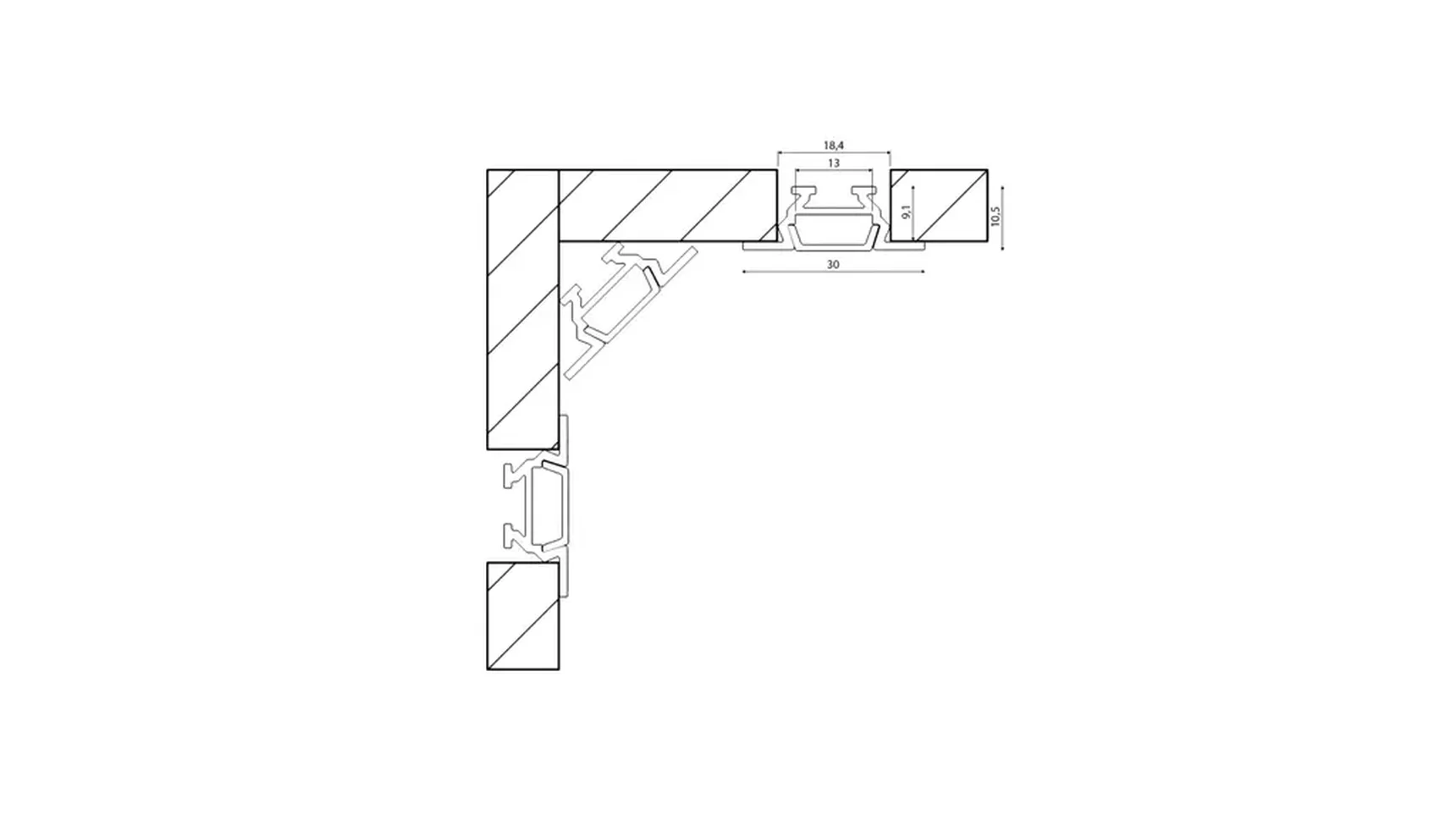 Встраиваемый алюминиевый профиль SWG, RC-1030