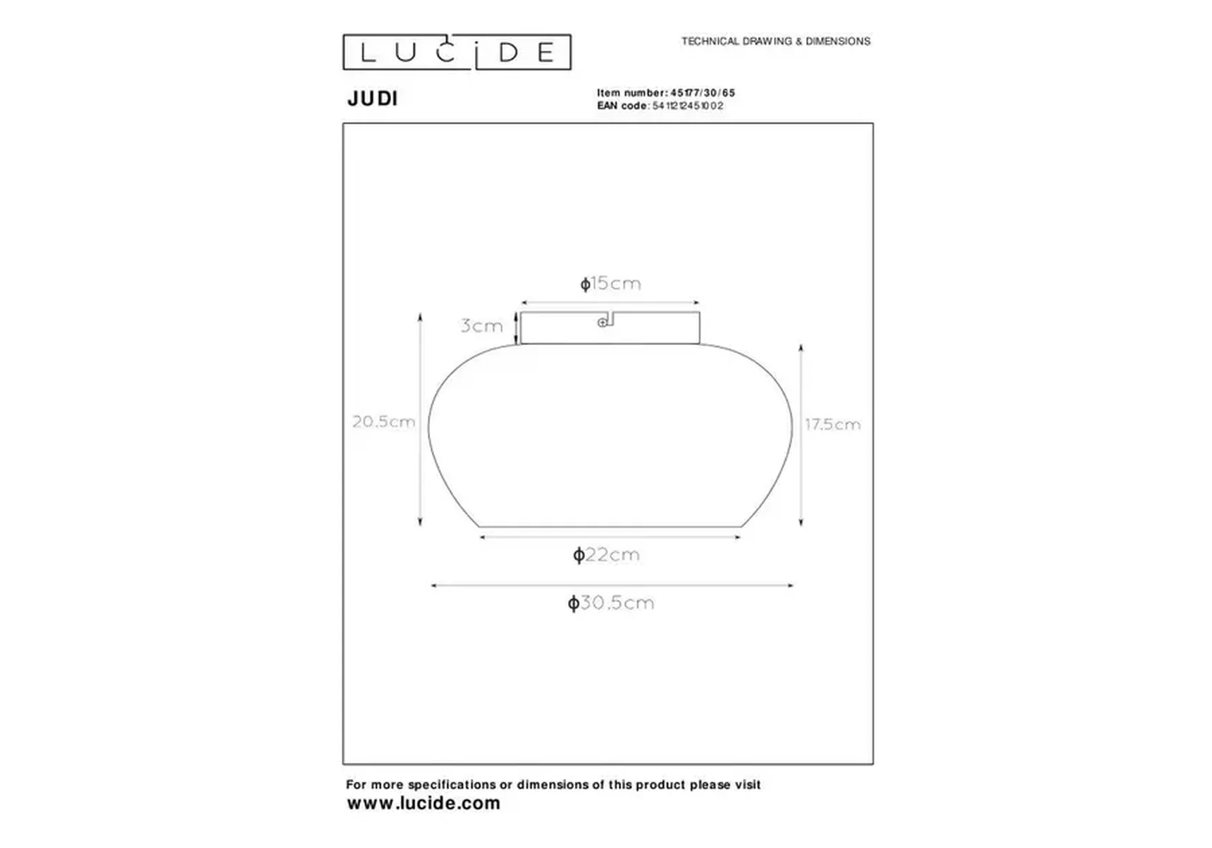 Потолочный светильник Lucide Judi 45177/30/65