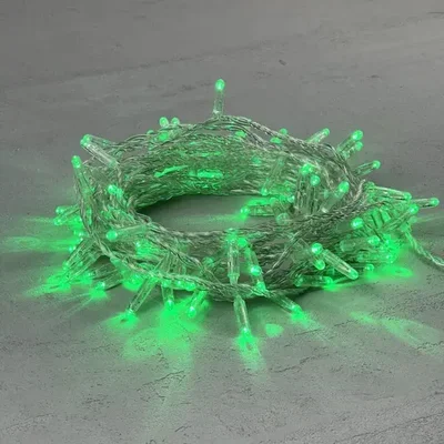 Гирлянда Нить с Колпачком 10м Зеленая 220В, 100 LED, Провод Прозрачный ПВХ, IP65