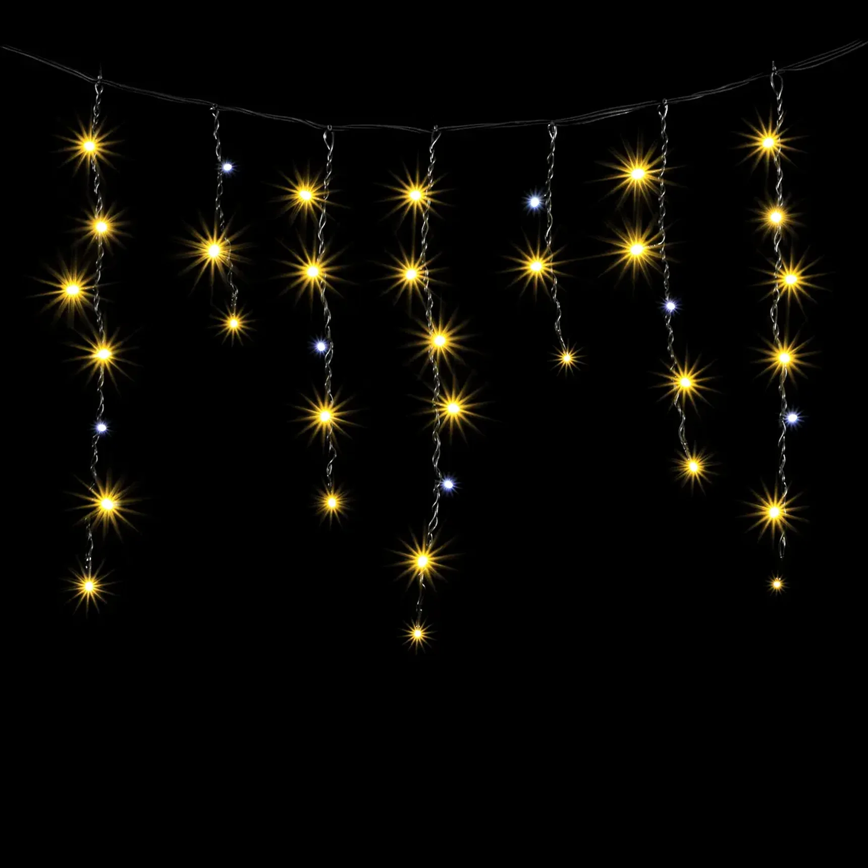 Гирлянда Бахрома 3,1 x 0,5 м Тепло-Белая с Мерцанием Белого Диода 220В, 150 LED, Провод Черный ПВХ, IP54