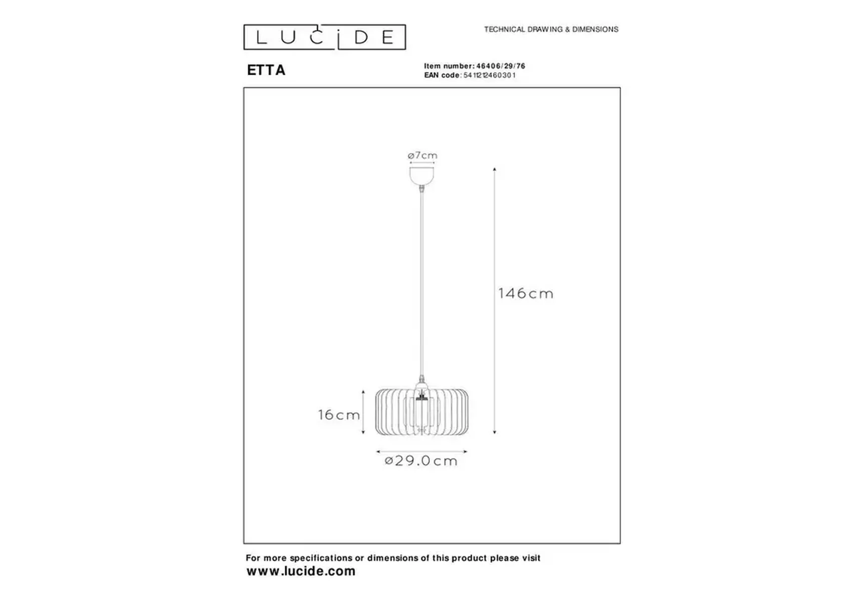 Подвесной светильник Lucide Etta 46406/29/76
