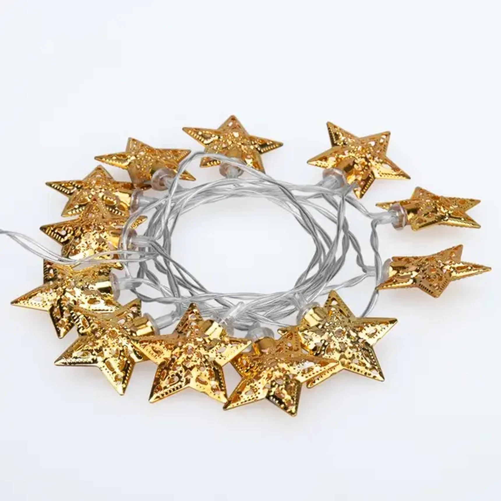 Гирлянда светодиодная на солнечной батарее Звезды 12 LED ТЕПЛЫЙ БЕЛЫЙ 1,2 метра