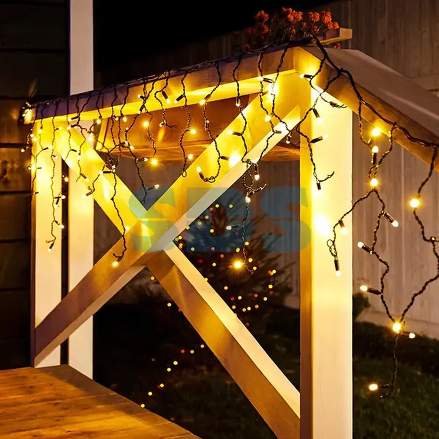 Гирлянда Айсикл (бахрома) светодиодный, 2,4 х 0,6 м, черный провод, 230 В, диоды ТЕПЛЫЙ БЕЛЫЙ, 88 LED NEON-NIGHT