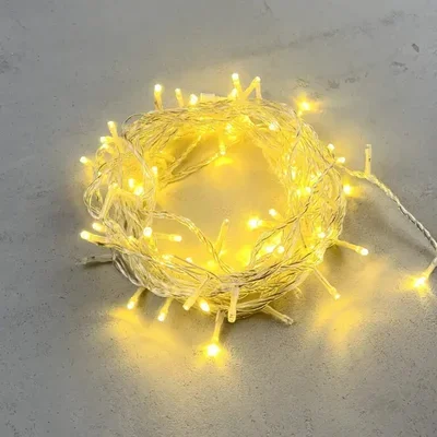 Гирлянда Нить 10м Золотой с Мерцанием 24В, 100 LED, Провод Прозрачный ПВХ, IP54