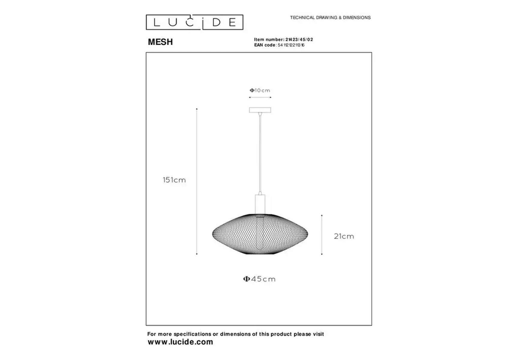 Подвесной светильник Lucide Mesh 21423/45/02