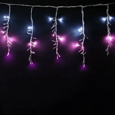 Гирлянда Бахрома с Эффектом Бегущий Огонь 1,75 x 0,4 м Бело-Розовая 24В, 320 LED, Провод Прозрачный Силикон, IP65