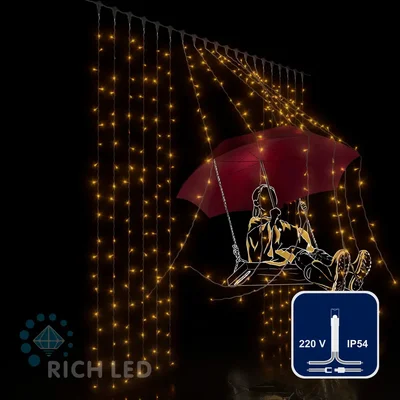 Светодиодная занавеса 400 LED, 104 Ватт, IP54, для улицы и помещения, провод Прозрачный, Свечение: постоянное, RL-C2*2-T/Y