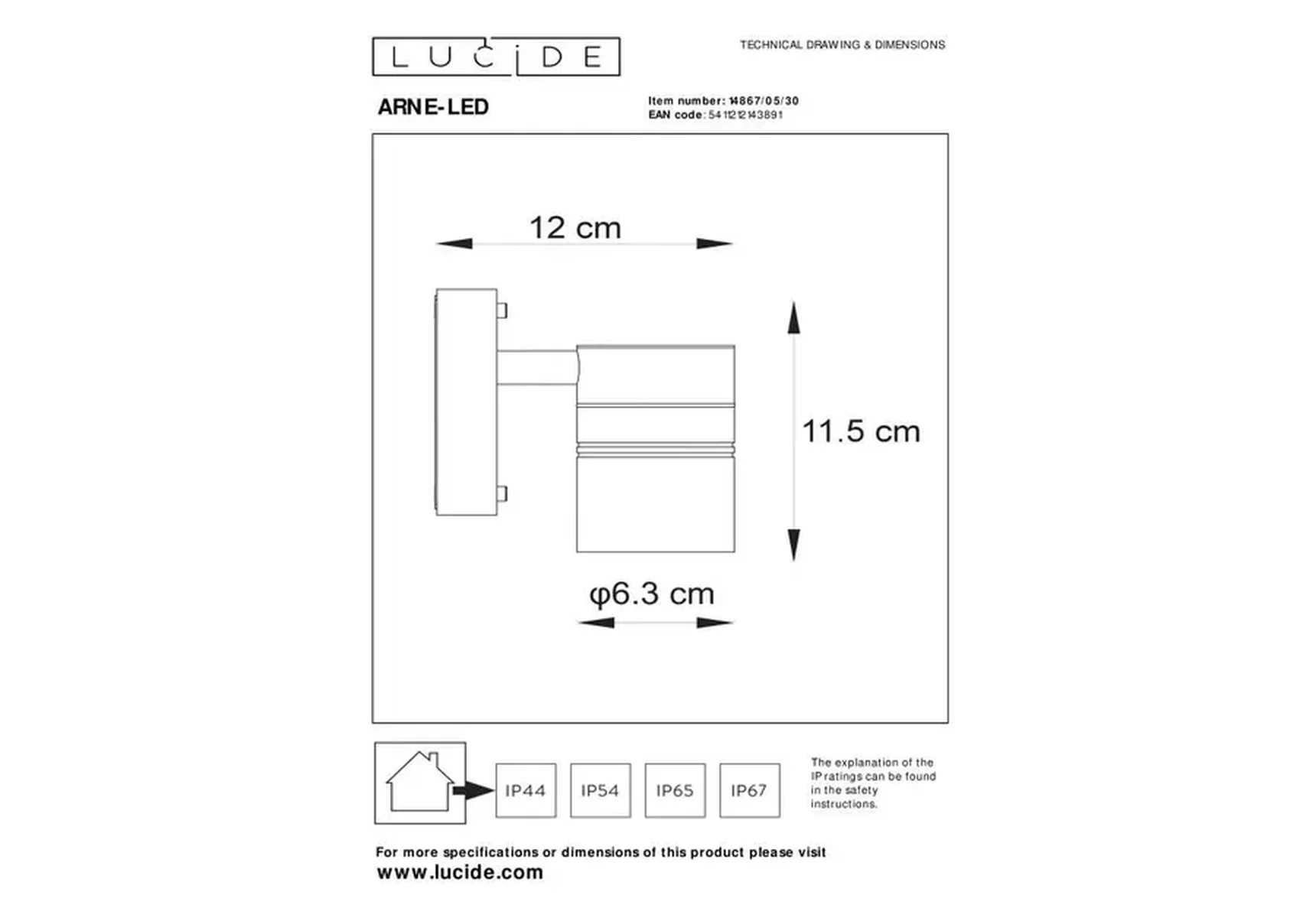 Уличный настенный светодиодный светильник Lucide Arne-Led 14867/05/30