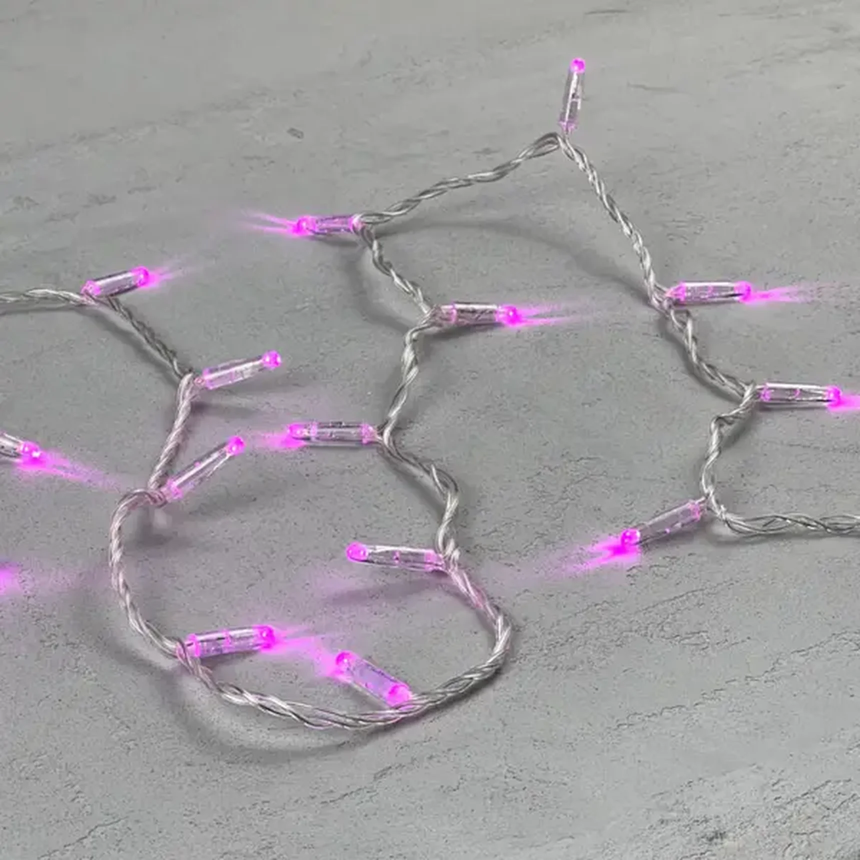 Гирлянда Нить с Колпачком 10м Розовая 24В, 100 LED, Провод Прозрачный ПВХ, IP65