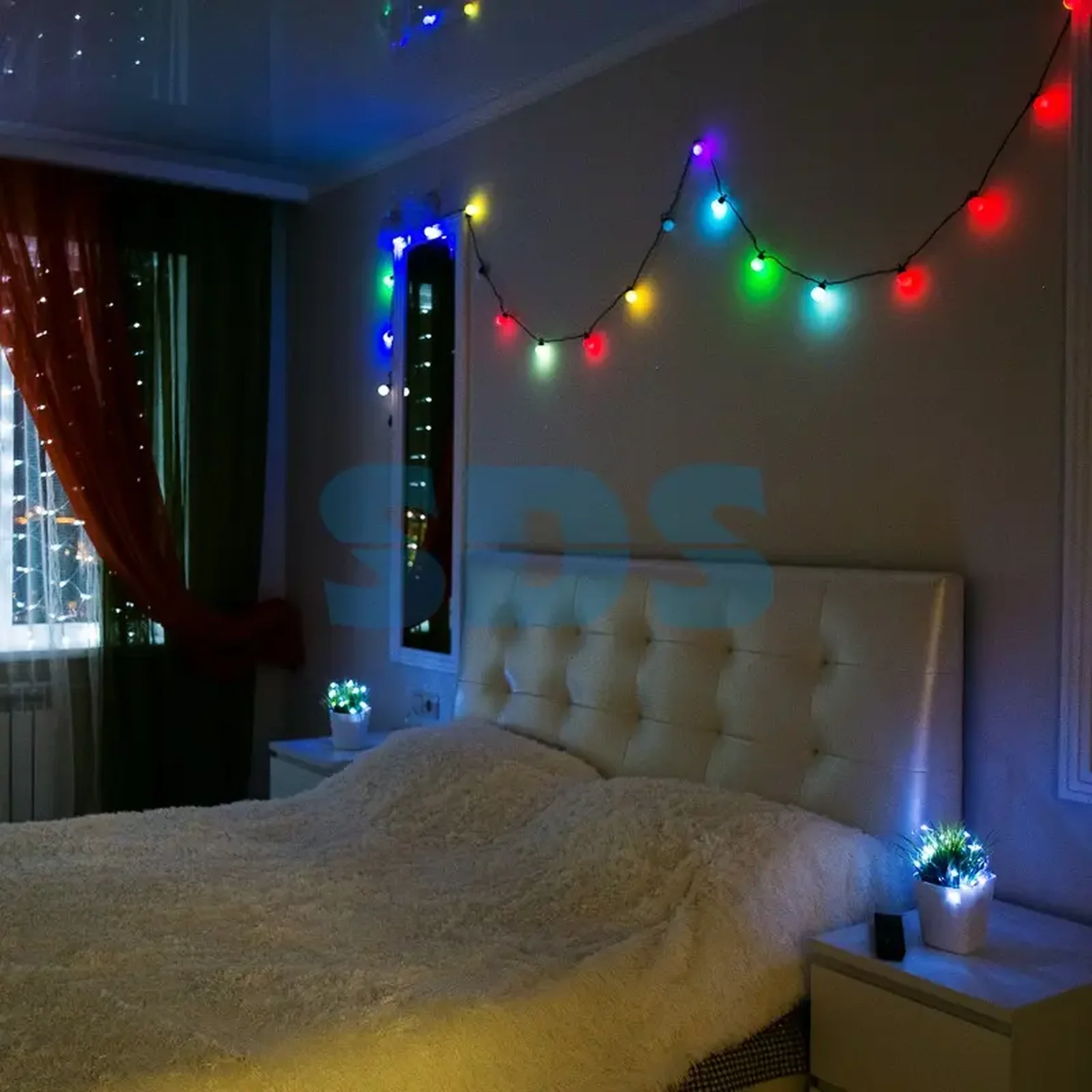 Гирлянда Шарики Ø18мм 5м, темно-зеленый ПВХ, 30 диодов, цвет RGB