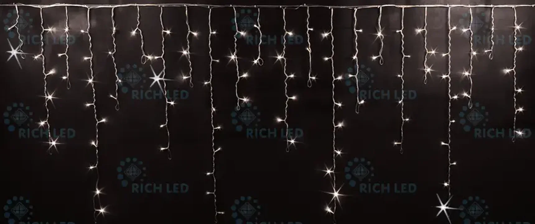 Светодиодная бахрома 144 LED, 6 Ватт, IP54, для улицы и помещения, провод Прозрачный, Свечение: мерцание, RL-i3*0.9F-T/WW