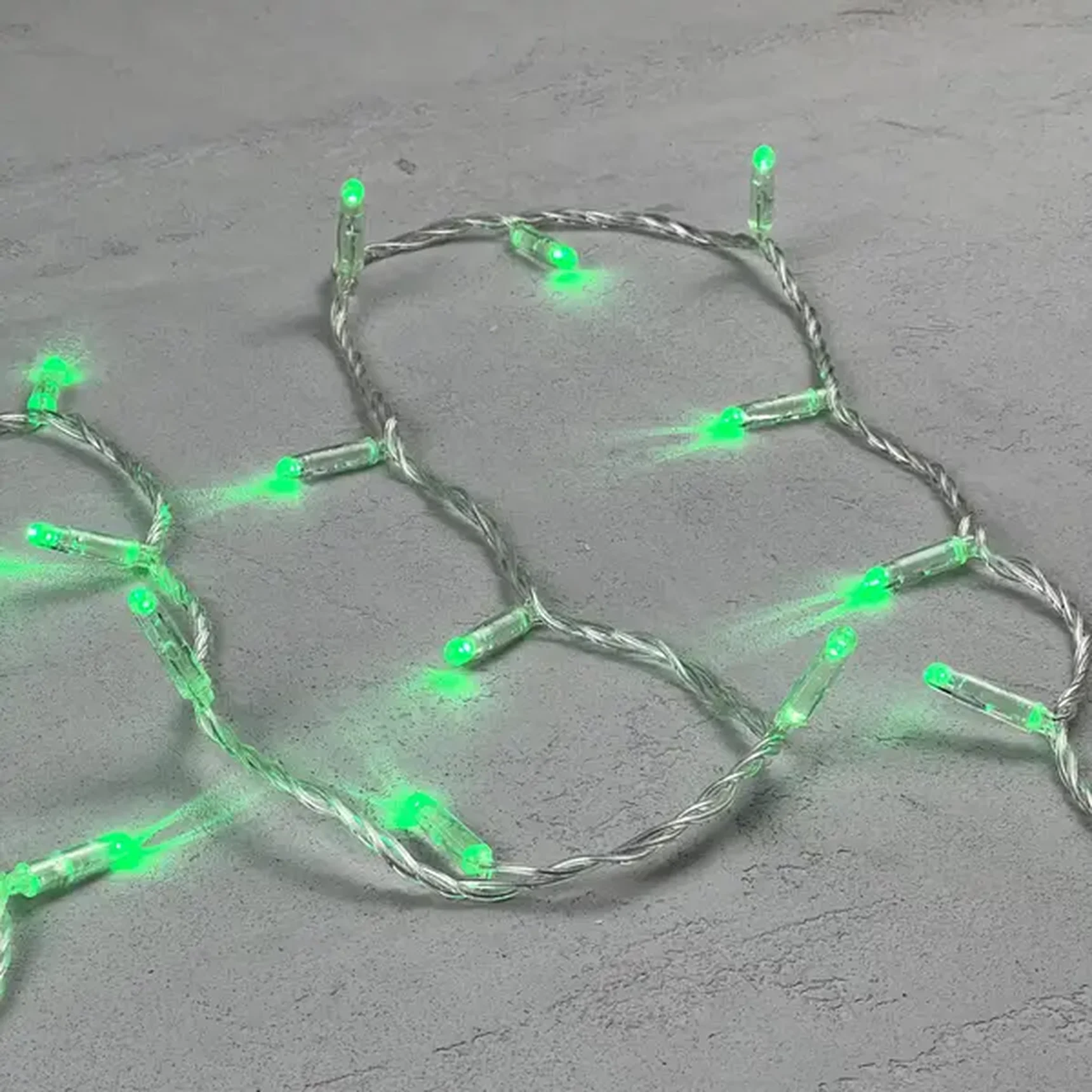 Гирлянда Нить с Колпачком 10м Зеленая 24В, 100 LED, Провод Прозрачный ПВХ, IP65