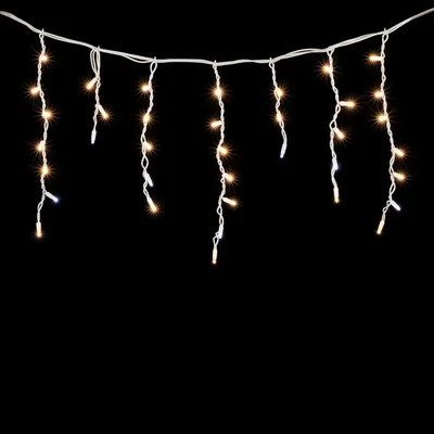 Гирлянда Бахрома 3,1 x 0,5 м Тепло-Белая с Мерцанием Белого Диода 220В, 120 LED, Провод Белый Каучук, IP54