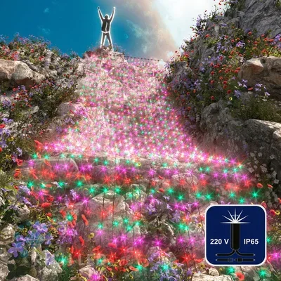 Светодиодный занавес (дождь) Rich LED 2*9 м, влагозащитный колпачок, мерцающий, мульти 2, черный провод, RL-C2*9F-CB/RGP