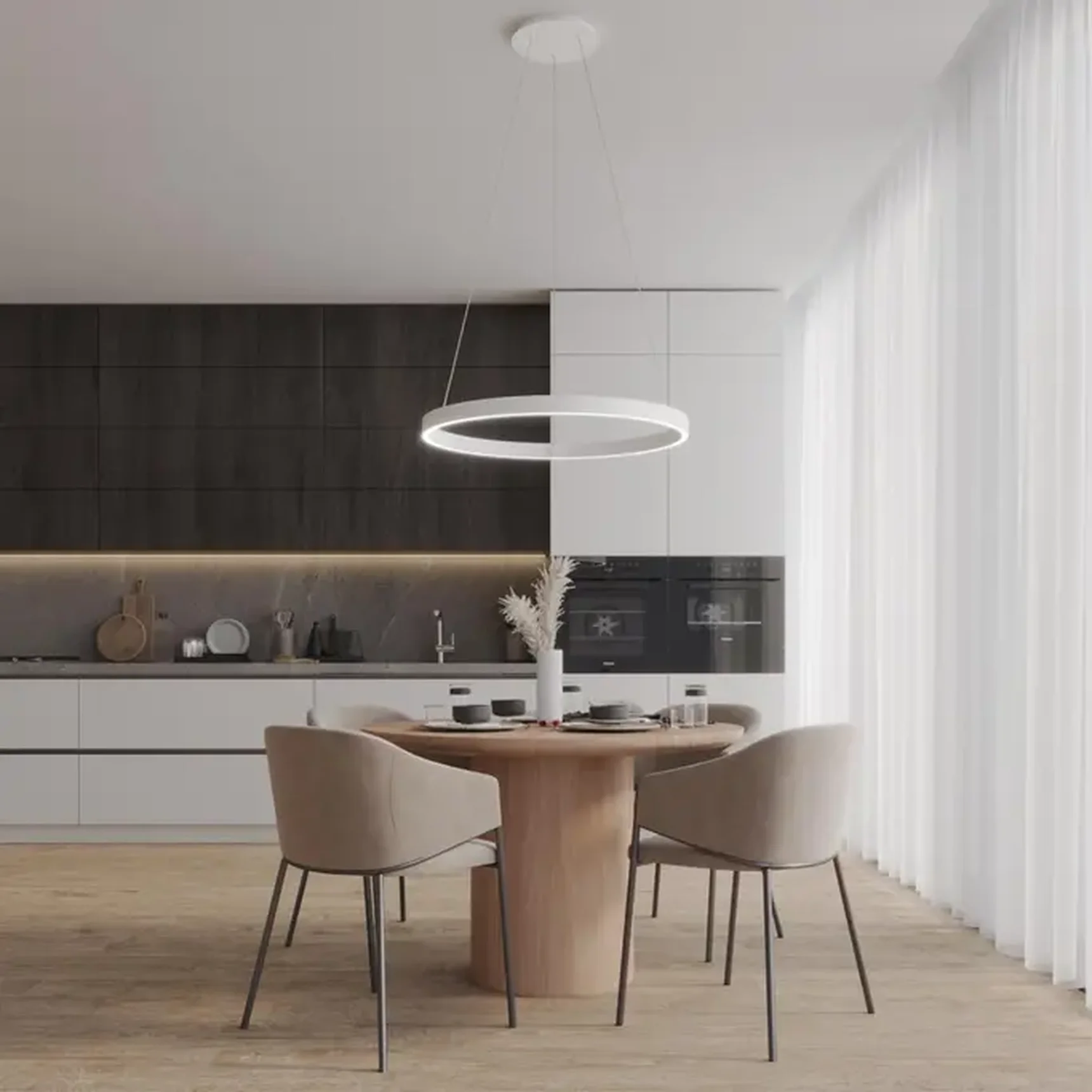 359449 OVER NT24 000 белый Светильник подвесной диммир. со сменой цв.темпер. (пульт ДУ/прилож. Smart Life) IP20 LED 50/12W 85-265V 3000-6000К SOTTO