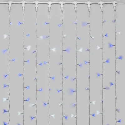 Гирлянда Занавес 1 x 9 м Синий с Мерцанием Белого Диода 220В, 900 LED, Провод Прозрачный ПВХ, IP54