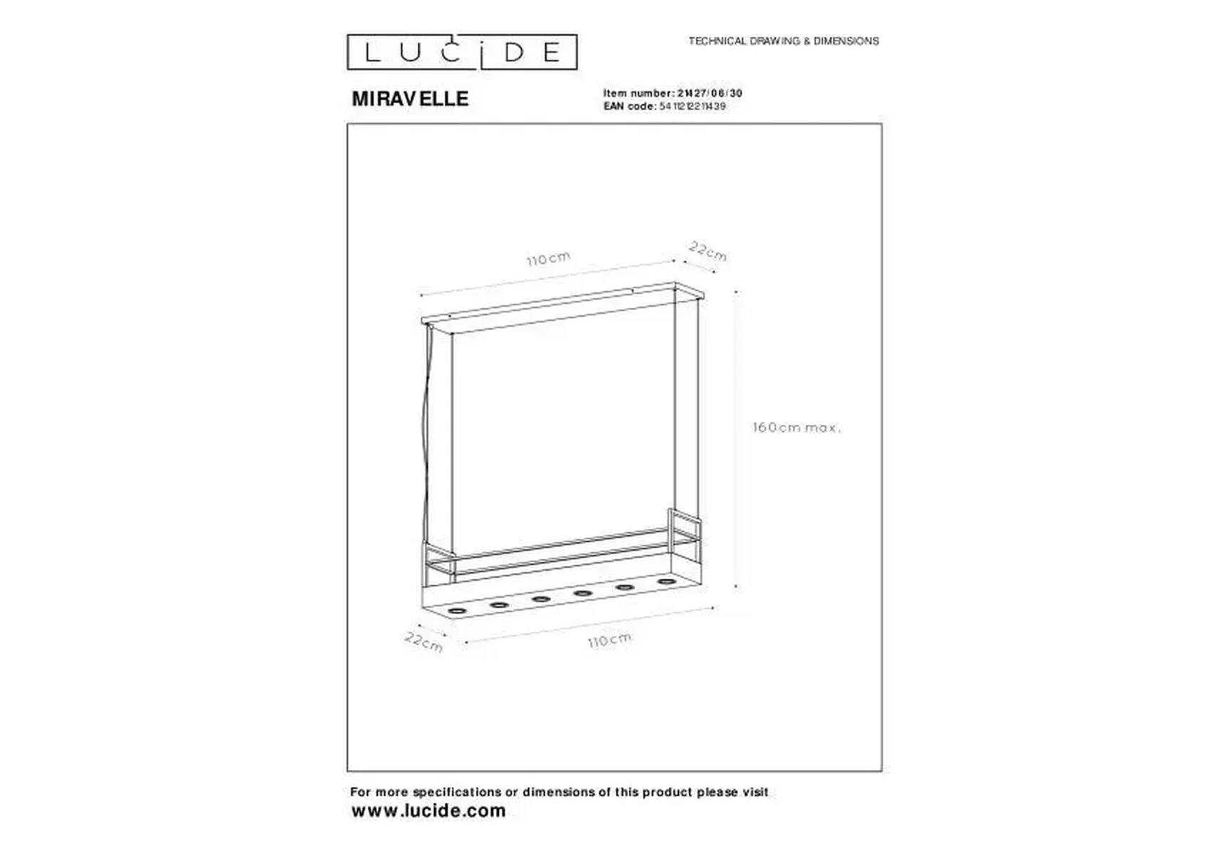 Подвесной светильник Lucide Miravelle 21427/06/30