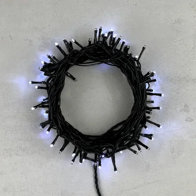 Гирлянда Нить 10м Белая с Мерцанием Каждого Диода 24В, 100 LED, Провод Черный ПВХ, IP54