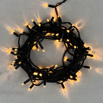 Гирлянда Нить с Колпачком 10м Экстра Тепло-Белая 220В, 100 LED, Провод Черный ПВХ, IP65