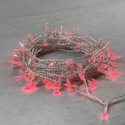 Гирлянда Нить с Колпачком 10м Красная 220В, 100 LED, Провод Прозрачный ПВХ, IP65