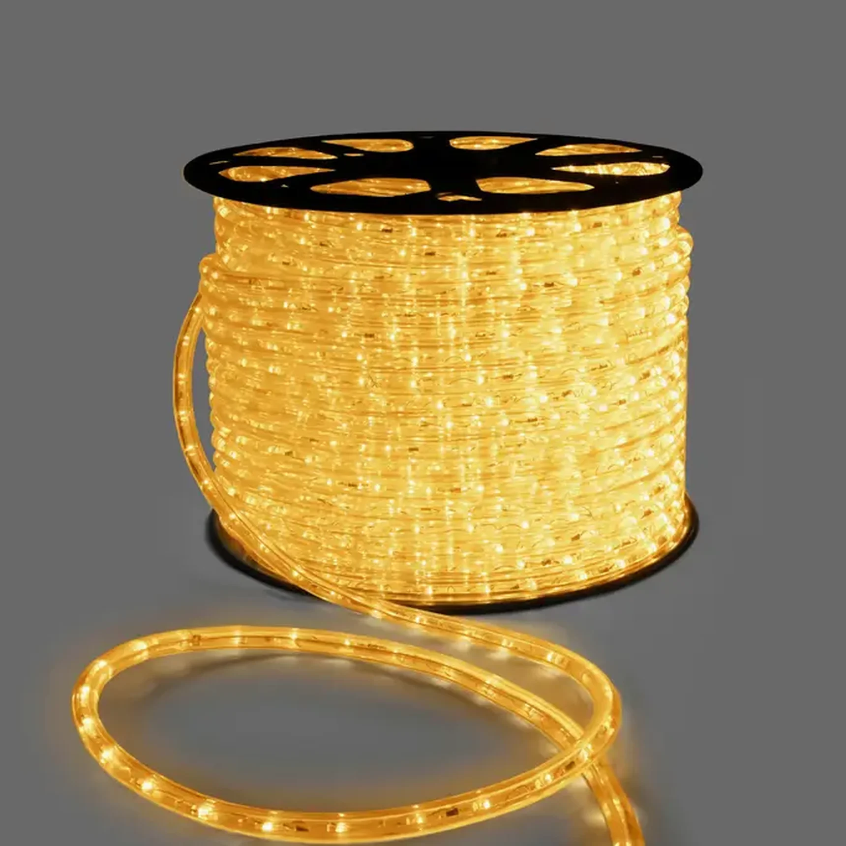 Дюралайт INOXHUB двухжильный 13 мм, круглый, бухта 100м, шаг резки 1м, 36 светодиодов на метр, фиксинг, 220В, IP65, ЖЁЛТЫЙ