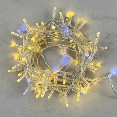 Гирлянда Нить с Колпачком 10м Золотой с Мерцанием Белого Диода 24В, 100 LED, Провод Прозрачный ПВХ, IP65