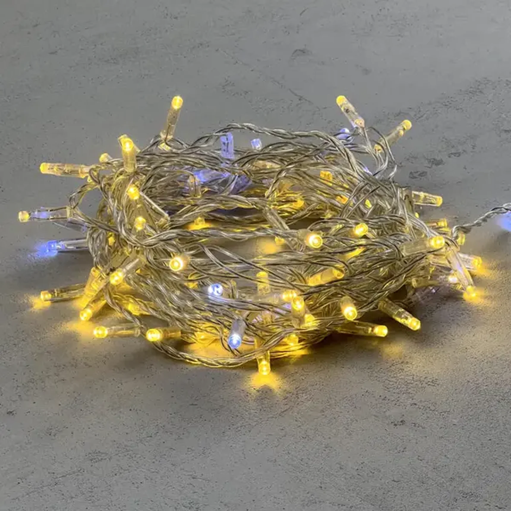 Гирлянда Нить с Колпачком 10м Золотой с Мерцанием Белого Диода 24В, 100 LED, Провод Прозрачный ПВХ, IP65