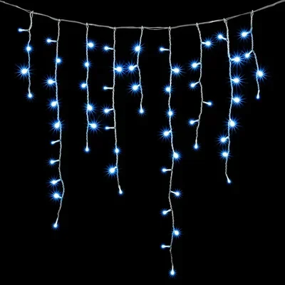 Гирлянда Бахрома 5 x 0,9 м Небесно-Голубая 220В, 348 LED, Провод Прозрачный Силикон, IP65