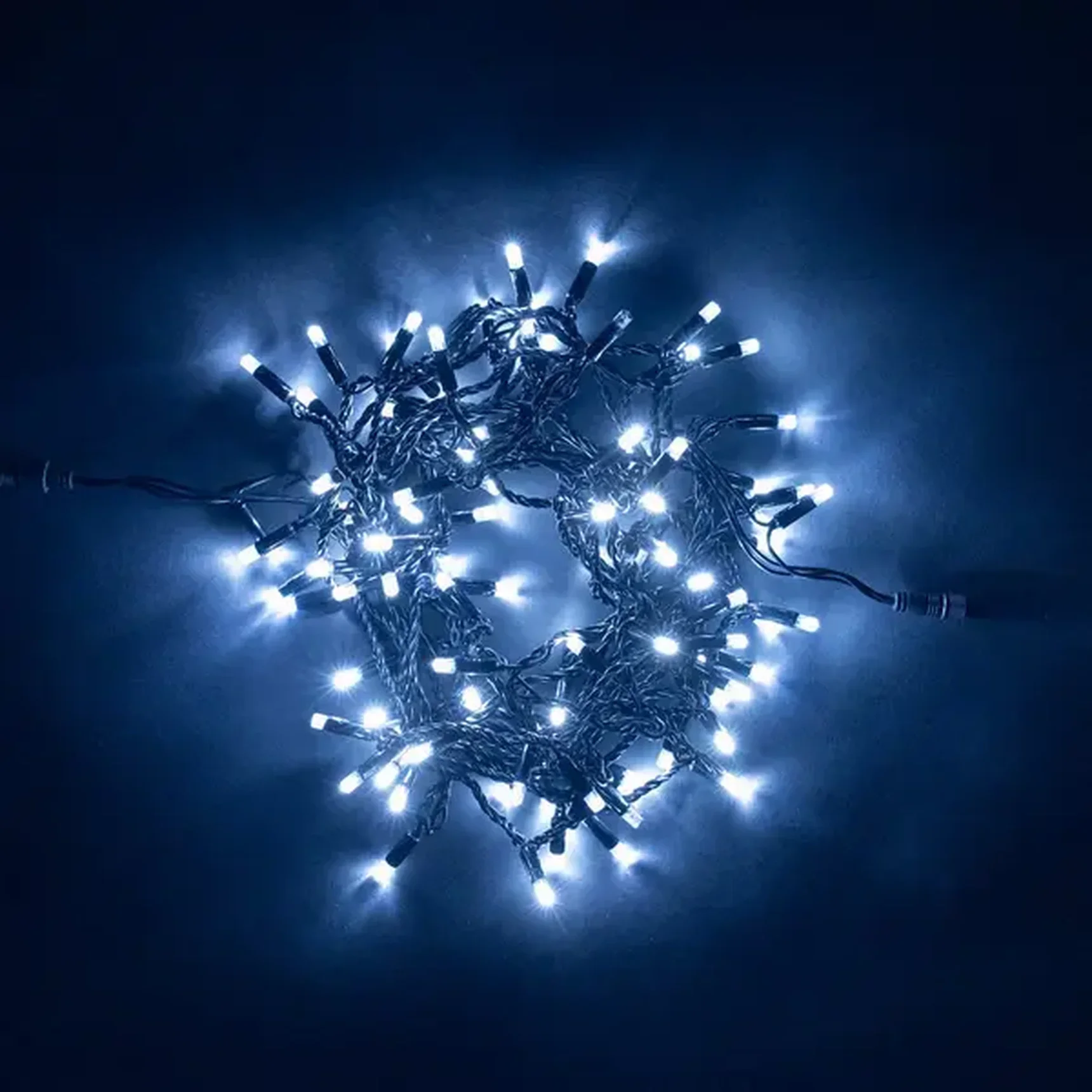 Гирлянда Нить с Колпачком 10м Белая 24В, 100 LED, Провод Черный ПВХ, IP65