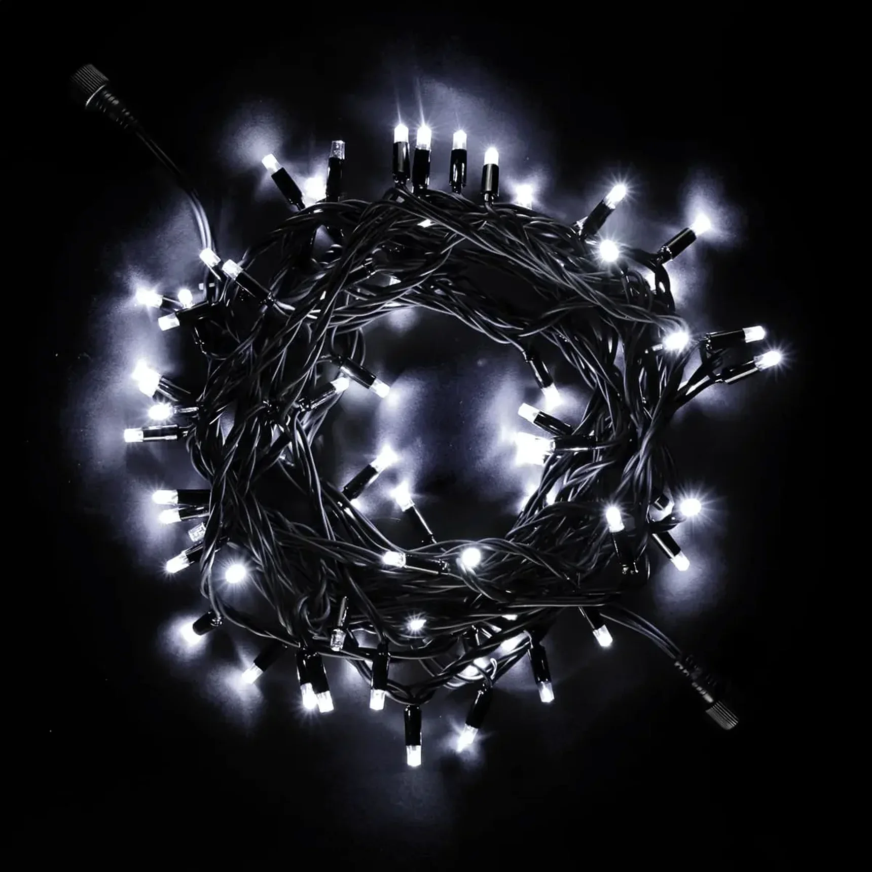 Гирлянда Нить 10м Белая с Мерцанием Белого Диода 24В, 75 LED, Провод Черный Каучук, IP65