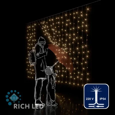 Светодиодная занавеса 300 LED, 18 Ватт, IP54, для улицы и помещения, провод Прозрачный, Свечение: мерцание, RL-CS2*1.5F-T/WW