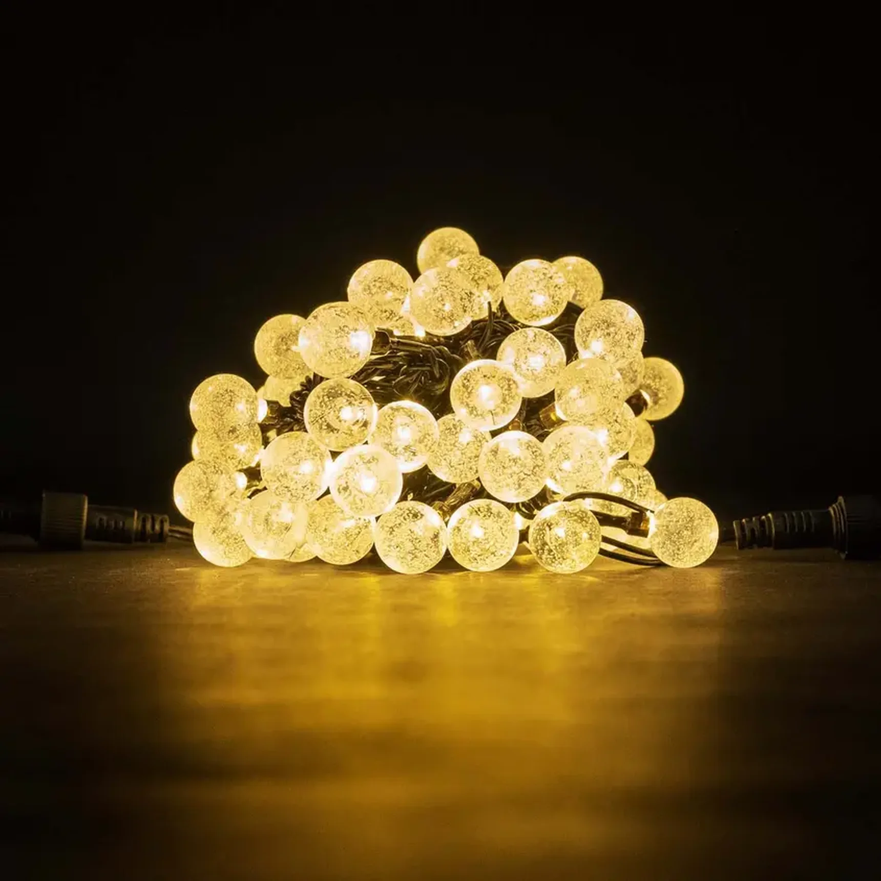 Гирлянда «Шарики» 10м Тепло-Белая 9В, Диаметр Шарика 23мм, 100 LED, Провод Черный ПВХ, IP54