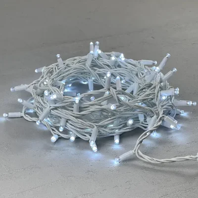 Гирлянда Нить 10м Белая 220В, 100 LED, Провод Белый Каучук, IP65
