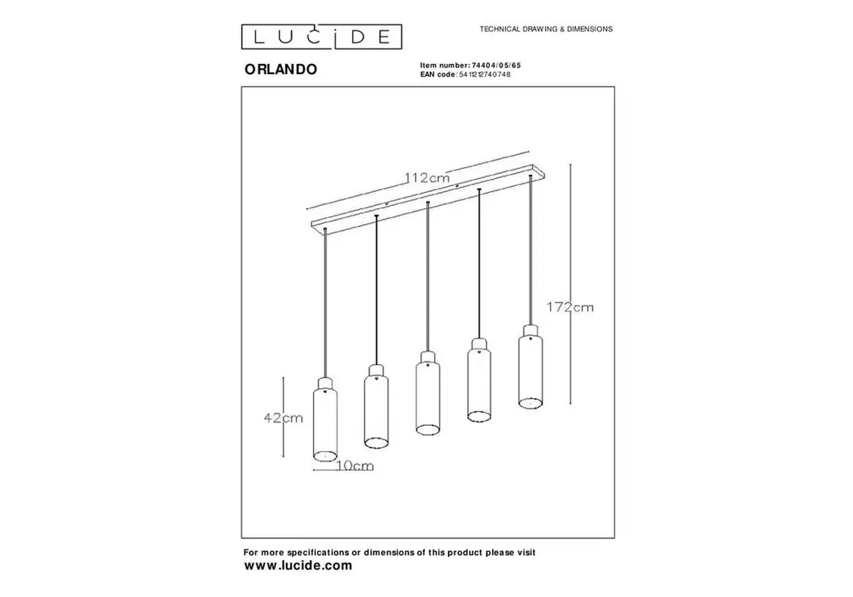 Подвесной светильник Lucide Orlando 74404/05/65