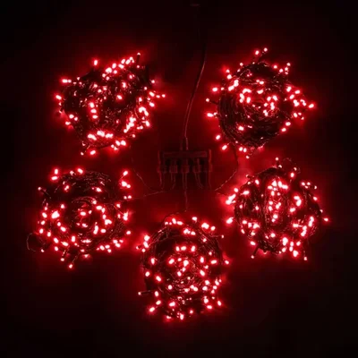 Комплект 5 Красных Нитей по 20м, 1000 LED, Провод Черный ПВХ, IP54