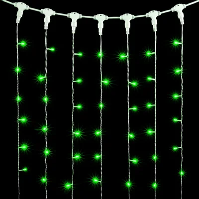 Гирлянда Занавес 1 x 6 м Зеленый 220В, 600 LED, Провод Прозрачный ПВХ, IP54