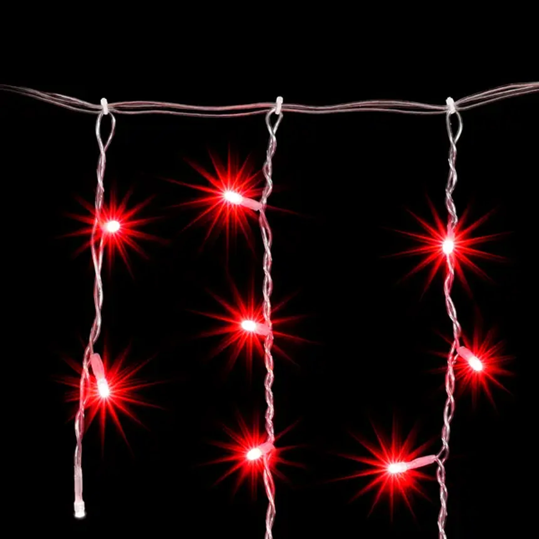 Гирлянда Бахрома 3,1 x 0,5 м Красная с Мерцанием Белого Диода 220В, 150 LED, Провод Прозрачный ПВХ, IP54