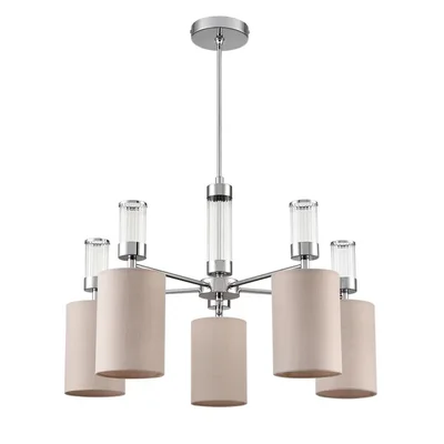 6585/5 MODERNI LN25 хром/бежевый, металл/текстиль, стекло Люстра подвесная E14 5*40W 220V ARNIKA