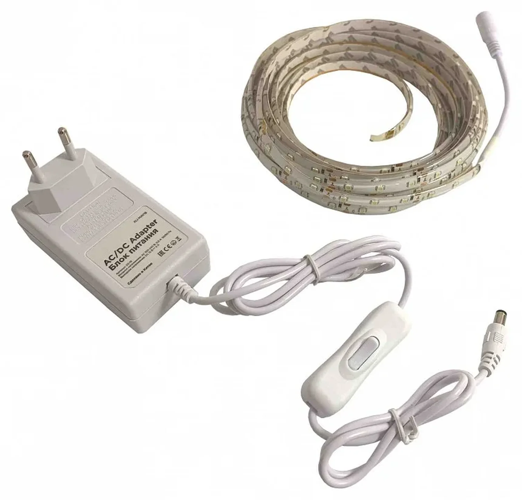 SL-26 Комплект светодиодной ленты 12В, 4,8Вт/м, smd3528, 60д/м, IP65, 220Лм/м, ширина подложки 8мм, 5м, х/б, 6500К