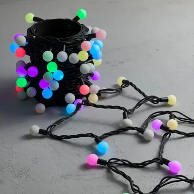 Гирлянда «Шарики» 10м RGB 220B, Диаметр Шарика 23мм, 100 LED, Провод Черный Каучук, IP65