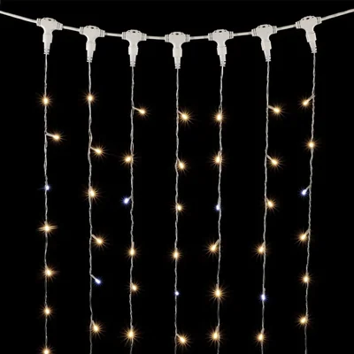 Гирлянда Занавес 2 x 3 м Тепло-Белый с Мерцанием Белого Диода 220В, 600 LED, Провод Прозрачный ПВХ, IP54