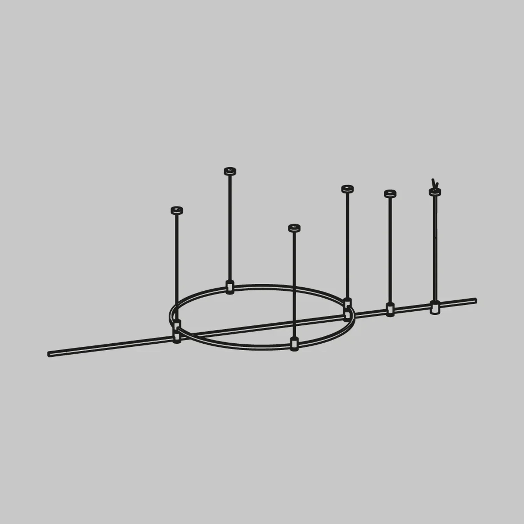 Готовая конструкция круглая + прямая двухуровневая на тросовых подвесах Hang без светильников и блока питания, платина, TFC-Flar-H05-PT