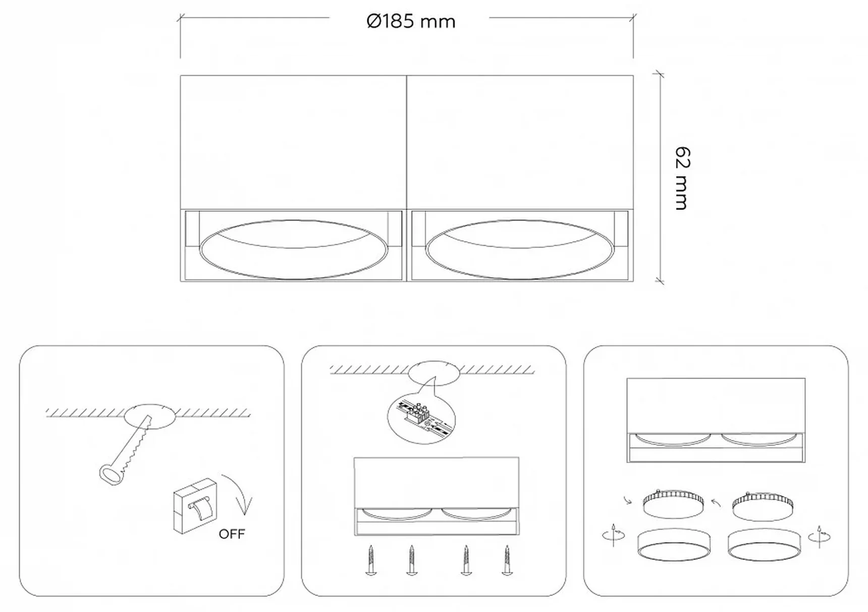 Светильник накладной TN70872/2 WH/BK белый/черный GX53/2 max 12W 185*92*62