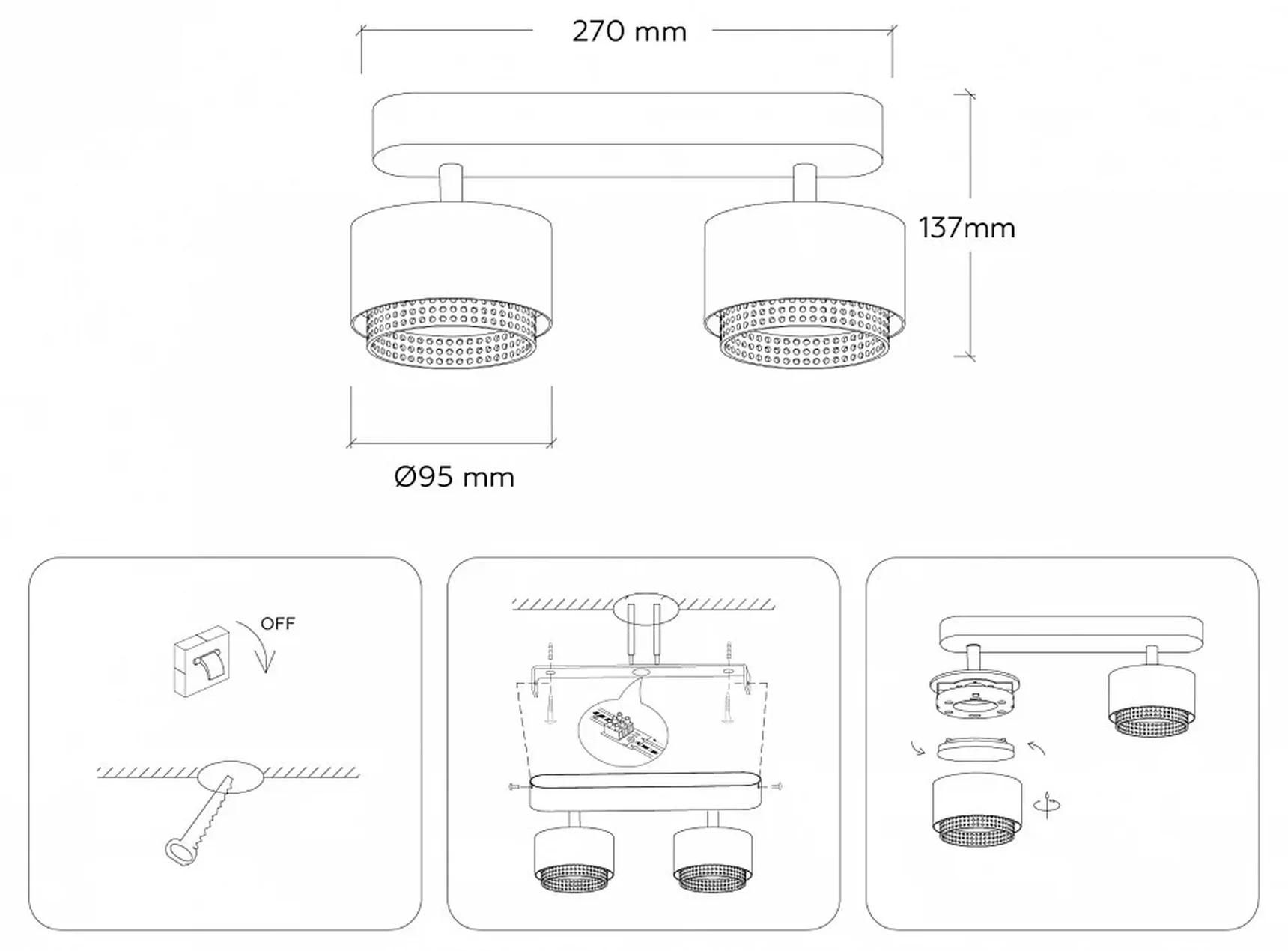 Светильник накладной TN71288/2 BK/GD черный/золото GX53/2 max 12W 270*95*137