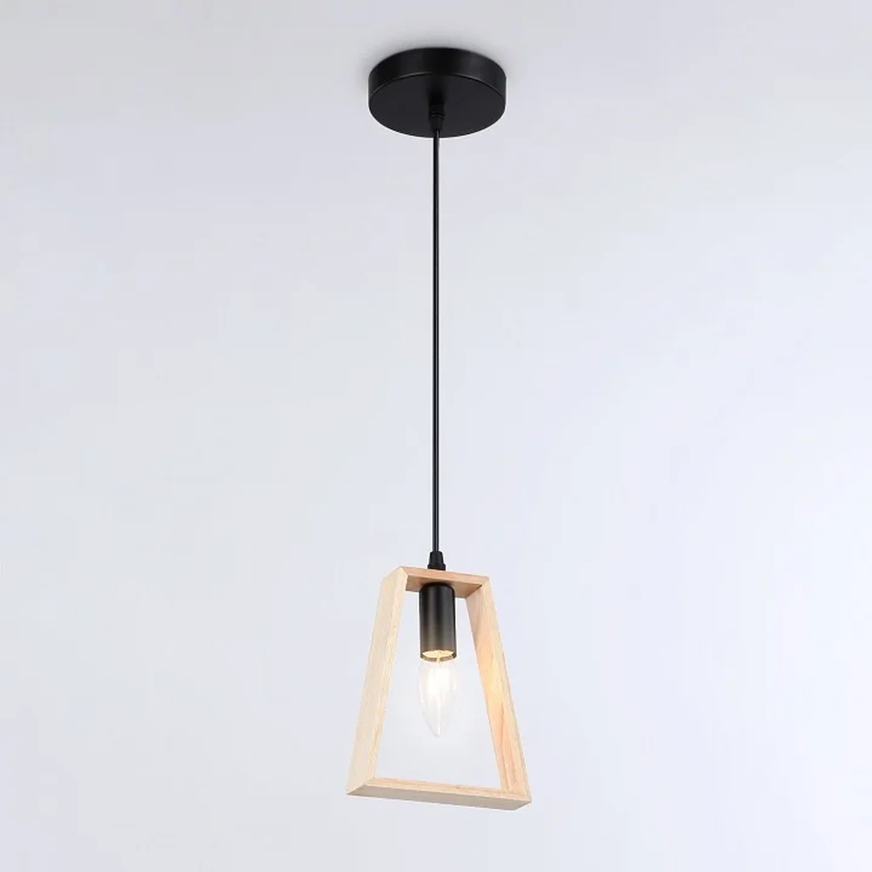 Подвесной светильник в стиле лофт TR80497 BK/LW черный/светлое дерево E14 max 60W D150*1000