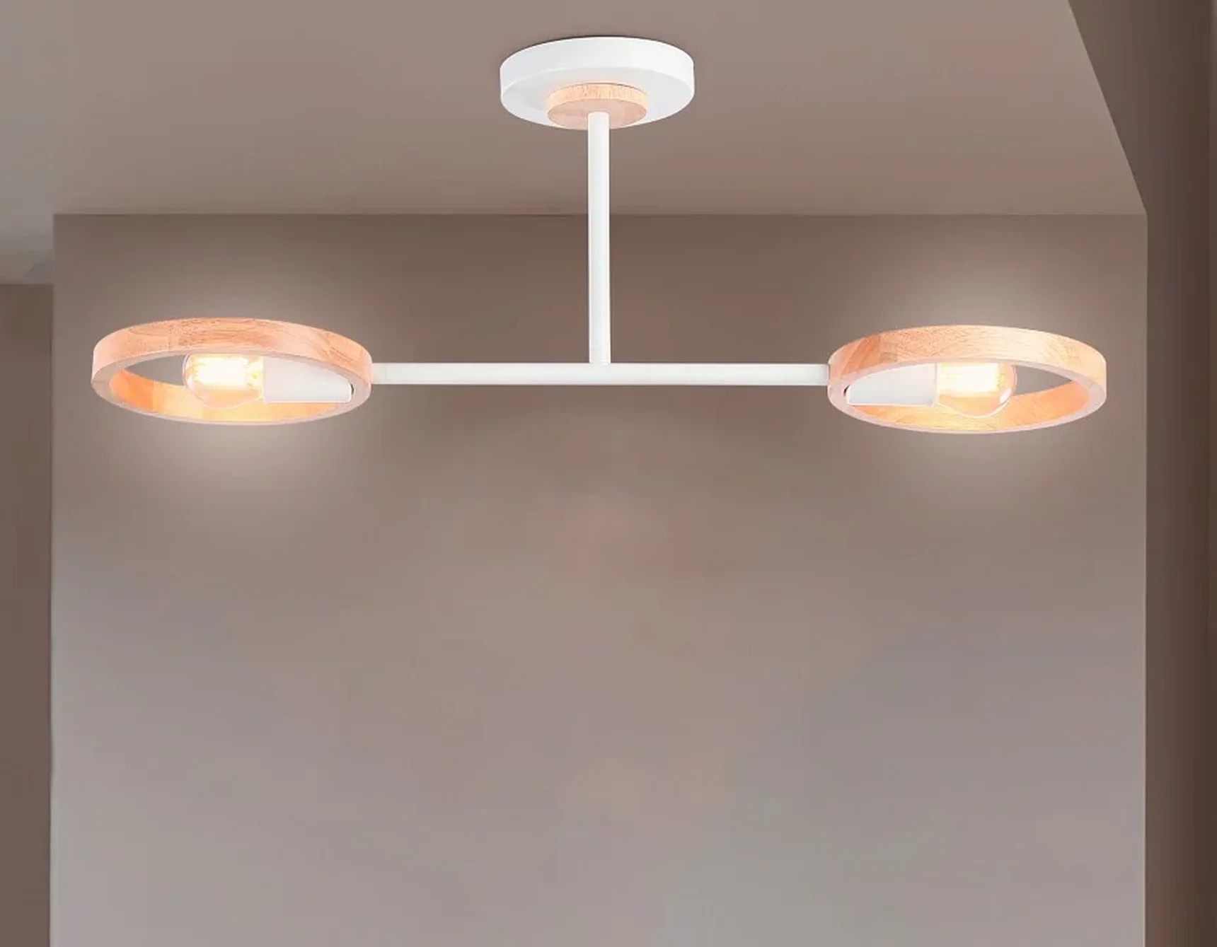 Подвесной светильник со сменной лампой TR8243/2 WH/LWD белый/светлое дерево E27/2 max 40W 590*165*220